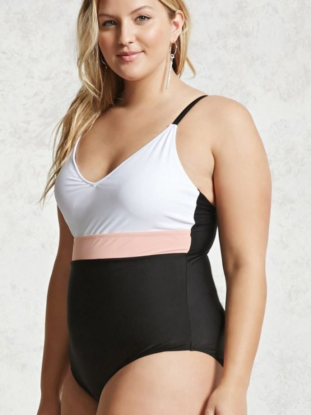 Forever 21 Plus Size White Black Colorblock One-Piece Swimsuit 3X